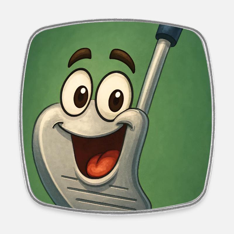 Happy Golf Club with Face - Square fridge magnet - white