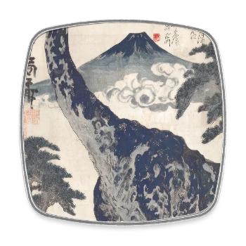Ukiyo-e Dino unter dem Fuji-Berg - Viereckiger Kühlschrankmagnet - Weiß - Vorne