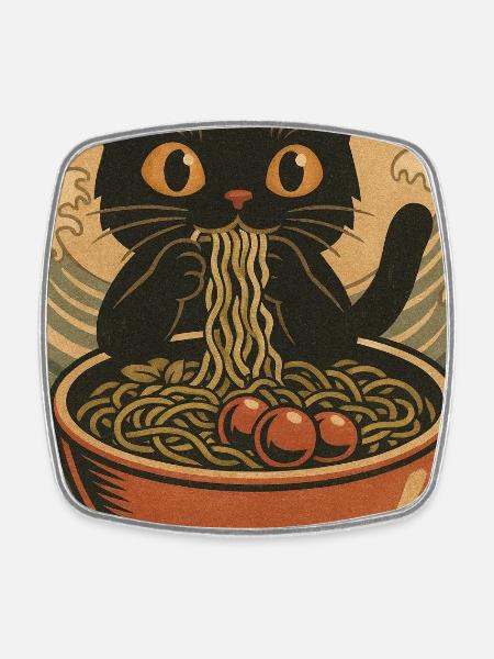 Katzennudelschüssel in den Wellen des Meeres, Katzen - Viereckiger Kühlschrankmagnet - Weiß