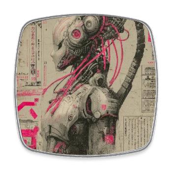 Neon Mecha Amid Pink Japanese News - Square fridge magnet - white - Front