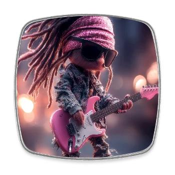 Dreadlock Doll Rocker on Pink Guitar - Square fridge magnet - white - Front