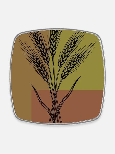 Wheat Ears Line Art – Botanical Design - Square fridge magnet - white