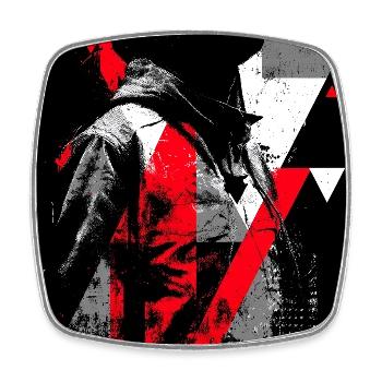 Geometrisches Streetart-Porträt mit Maskenfigur - Viereckiger Kühlschrankmagnet - Weiß - Vorne