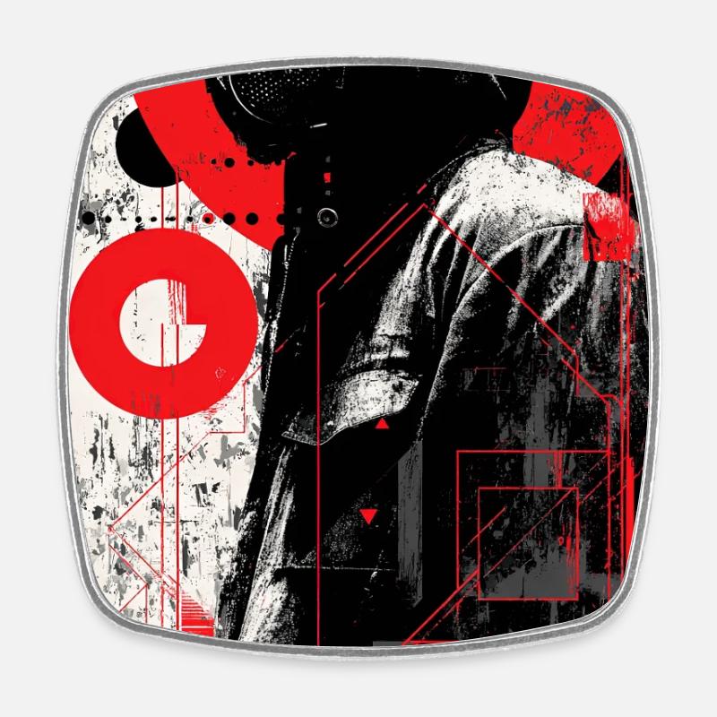 Red Graffiti Gas Mask - Square fridge magnet - white