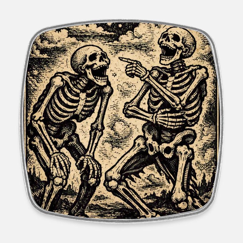 Skeleton Serenade Under Stars - Square fridge magnet - white