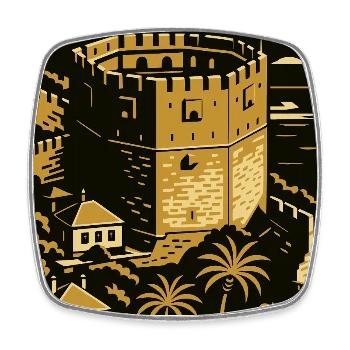 Alanya Türkei – Gold/Schwarz Linocut Reise Poster - Viereckiger Kühlschrankmagnet - Weiß - Vorne