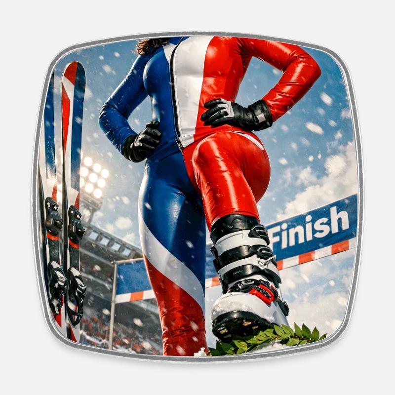 winter-sport-ski-fr - Square fridge magnet - white