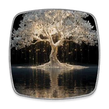 Arbre doré lumineux près de l’eau - Magnet carré - blanc - Devant