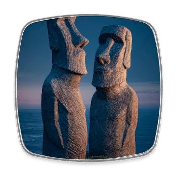 Moai Night Duo Silhouette - Square fridge magnet - white - Front