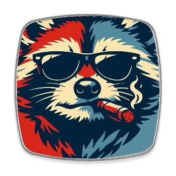 Pop Art de raton laveur : Lunettes de soleil cigare - Magnet carré - blanc - Devant