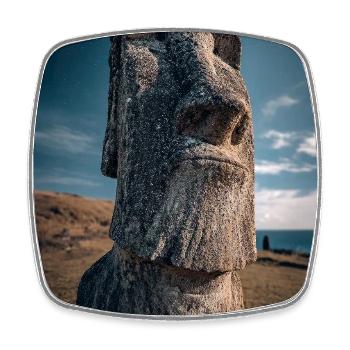 Cosmic Moai Under Starry Night - Square fridge magnet - white - Front