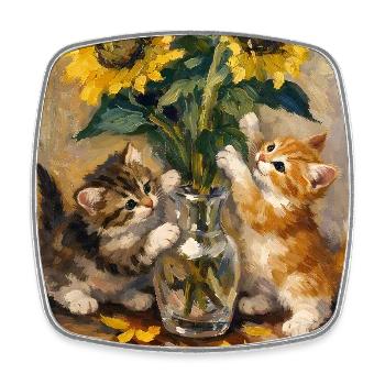 Sunflowers and Cats Still Life Henri Matisse - Square fridge magnet - white - Front