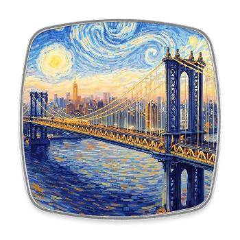 Manhattan Bridge im Sternenwirbel-Stil - Viereckiger Kühlschrankmagnet - Weiß - Vorne