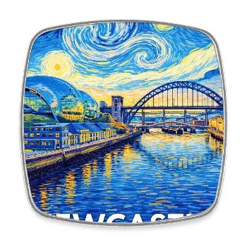 Newcastle Tyne Sternenhimmel Kunstwerk - Viereckiger Kühlschrankmagnet - Weiß - Vorne