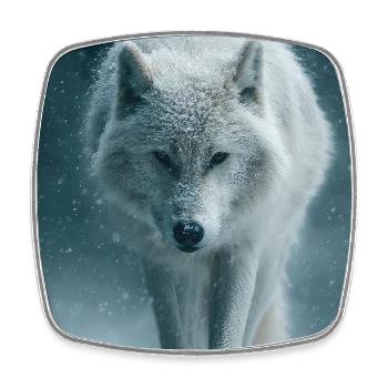 Arctic Wolf in Snowfall - Square fridge magnet - white - Front