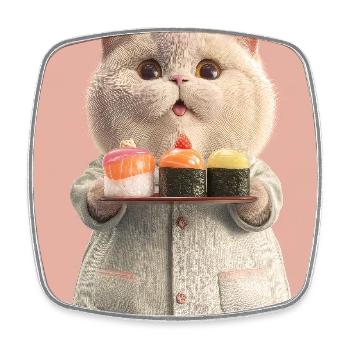 Pastel Sushi Chef Katze - Viereckiger Kühlschrankmagnet - Weiß - Vorne