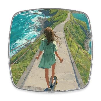Coastal Crest Longboarder - Viereckiger Kühlschrankmagnet - Weiß - Vorne