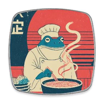 Frog Chef Ramen Retro Poster - Square fridge magnet - white - Front