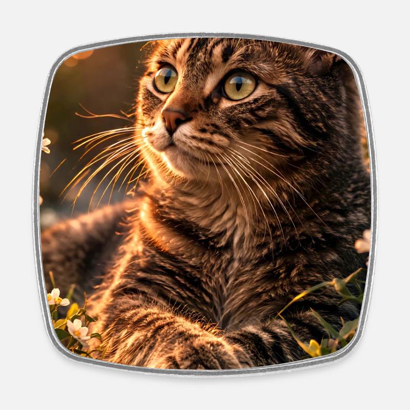 Cat at sunset - Square fridge magnet - white