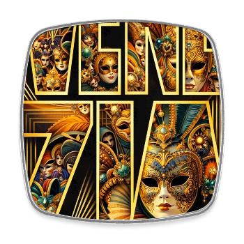 Goldene venezianische Karnevalsmasken - Viereckiger Kühlschrankmagnet - Weiß - Vorne
