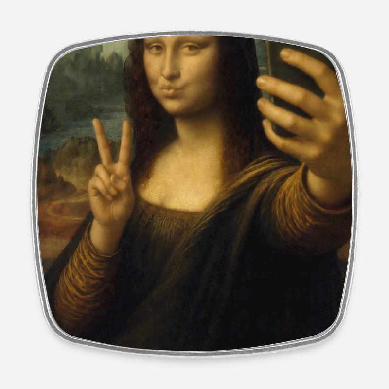 Selfie Mona Lisa Portrait - Square fridge magnet - white