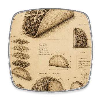 Vintage Taco Blueprint Illustration - Square fridge magnet - white - Front