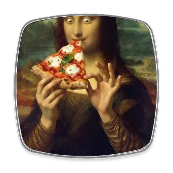 Mona Lisa isst Pizza - Viereckiger Kühlschrankmagnet - Weiß - Vorne