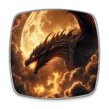 Mondbeschienener Drache über feurigen Wolken - Viereckiger Kühlschrankmagnet - Weiß - Vorne