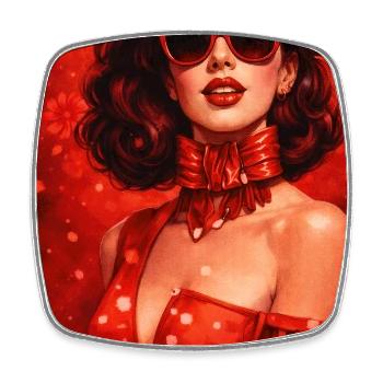 Pinup rouge satin glamour - Magnet carré - blanc - Devant