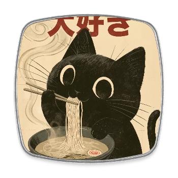 Ramen Cat Vintage Poster - Square fridge magnet - white - Front