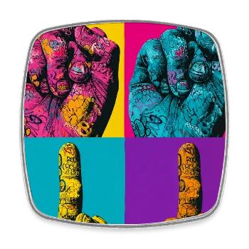 Doigt de main Pop Art à quatre couleurs - Magnet carré - blanc - Devant