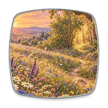 Wildblumenwiese am Waldrand - Viereckiger Kühlschrankmagnet - Weiß - Vorne