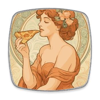 Pin-up Pizza im Art Nouveau Stil – Vintage Pastell - Viereckiger Kühlschrankmagnet - Weiß - Vorne