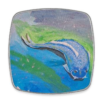 Blue tropical fish over lotus - Square fridge magnet - white - Front