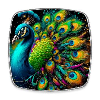 Pfau - Viereckiger Kühlschrankmagnet - Weiß - Vorne