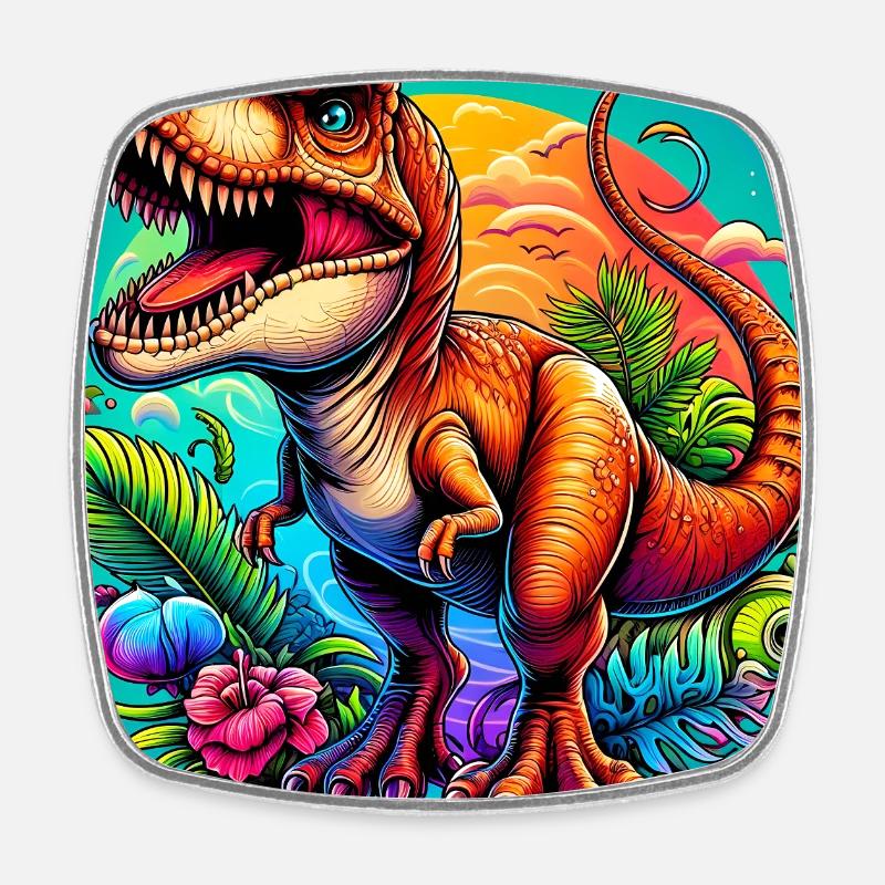 Dinosaurier - Viereckiger Kühlschrankmagnet - Weiß