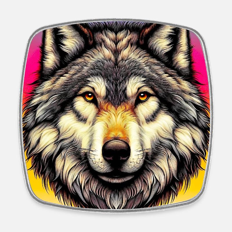 Loup - Magnet carré - blanc