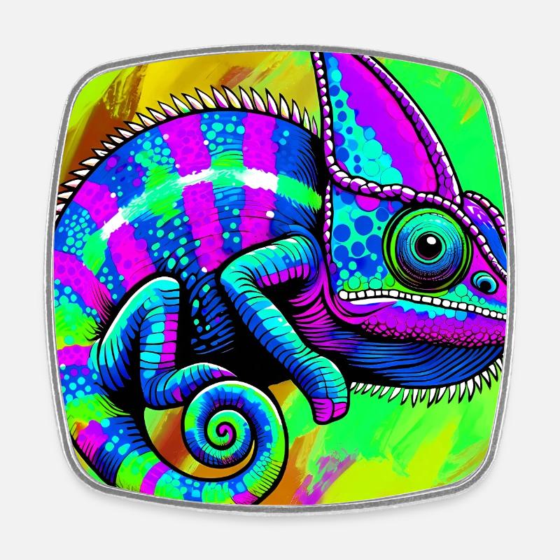 caméléon - Magnet carré - blanc