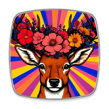 Hirsch mit Blumen - Viereckiger Kühlschrankmagnet - Weiß - Vorne