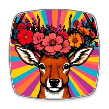 Deer with Flowers - Square fridge magnet - white - Front