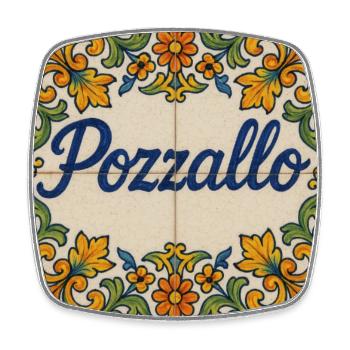 Pozzallo Fliesenmuster mit Blumenranken - Viereckiger Kühlschrankmagnet - Weiß - Vorne