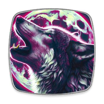 Wolf howls at the Full Moon - Square fridge magnet - white - Front