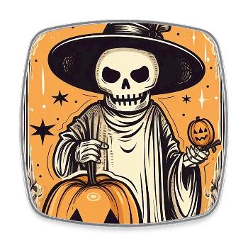 Tarot Hexen Skelett Karte mit Kürbis - Viereckiger Kühlschrankmagnet - Weiß - Vorne