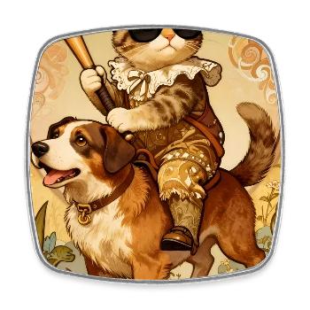 Drôle de chat et chien Art nouveau vintage - Magnet carré - blanc - Devant