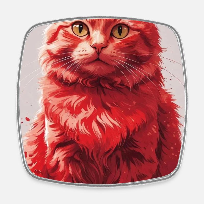 Impression d’art de portrait de chat rouge - Magnet carré - blanc