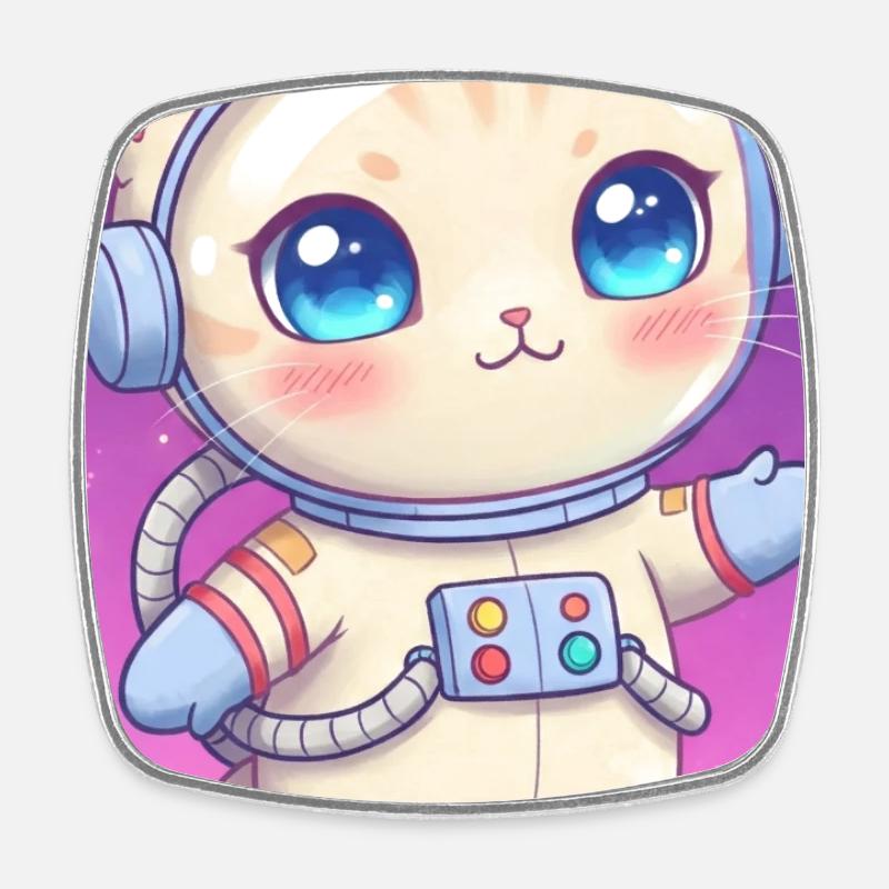 Chaton astronaute - Magnet carré - blanc