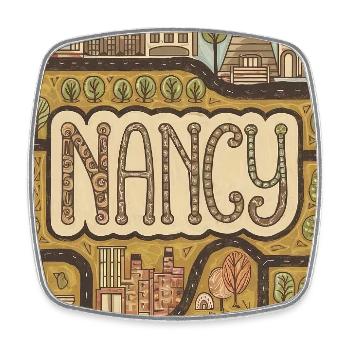 Nancy Stadtbild Retro Karte Typografie - Viereckiger Kühlschrankmagnet - Weiß - Vorne