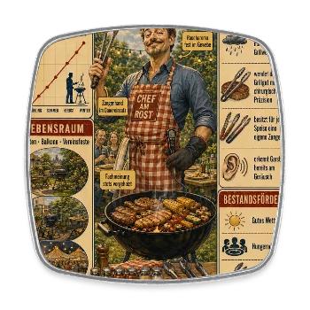 Der geprüfte Grillmeister, die Kohle glüht - Viereckiger Kühlschrankmagnet - Weiß - Vorne