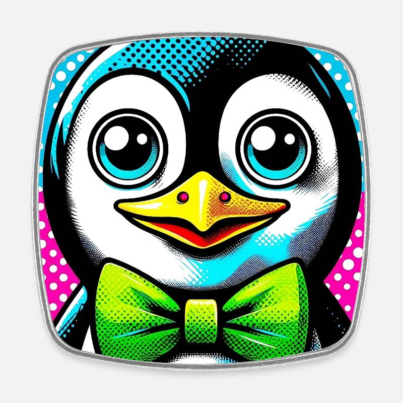 Pinguin mit Fliege Pop Art - Viereckiger Kühlschrankmagnet - Weiß