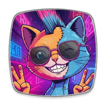 Frankensteen : Cyberpunk Kitty - Magnet carré - blanc - Devant